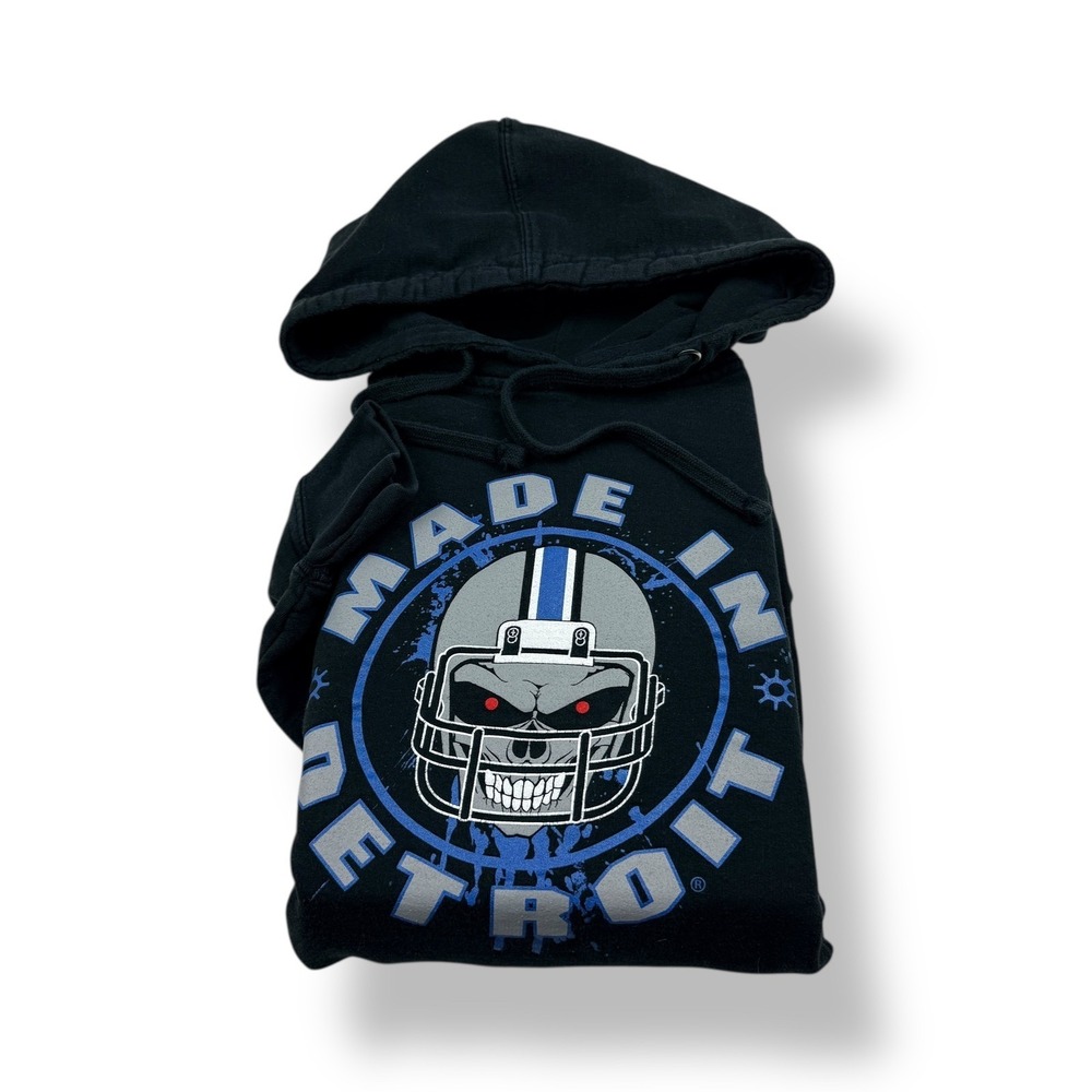 Independent Trading Company Mens Black Detroit Skull Football Sweatshirt 2XL